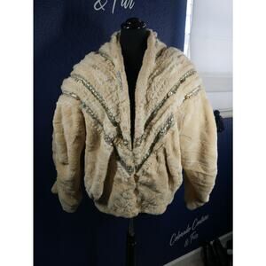 Designer Kip Kirkendall Sheared Beaver & Fox Fur Coat Jacket w/ stones, shells
